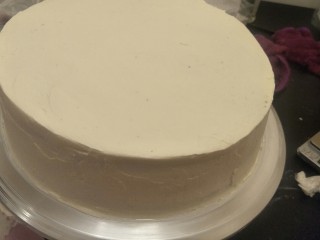 19、贺寿双层蛋糕(10＋6寸),在打发奶油。300克。用刮刀辅助抹面。