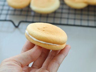 13、肉松小贝,将蛋糕胚涂上适量沙拉酱，然后合上另一片蛋糕胚