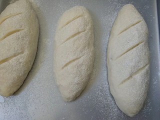 9、法式面包,用小刀划痕，放入烤箱二次发酵。（发至原来1.5倍大）