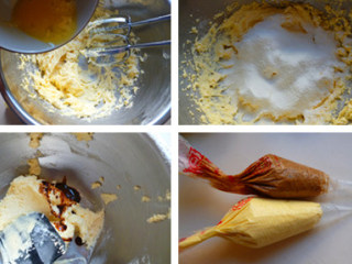 7、记忆中的最爱~~~~摩卡咖啡面包,取一半的墨西哥酱装入小号挤花袋备用，将咖啡粉用少量热水化开后取1t加入到另一半的墨西哥酱中即成咖啡墨西哥酱，同样装入小号挤花袋备用。