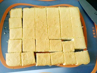 11、雷明顿蛋糕 ,将冷却好的蛋糕均匀切成小块