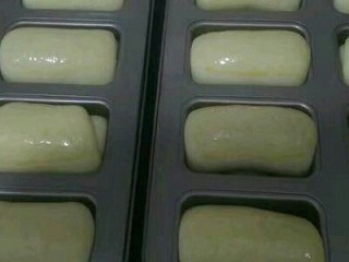 8、纯牛奶小吐司,取出刷全蛋液,预热烤箱170度