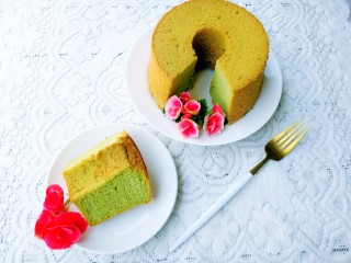 18、青汁戚风蛋糕,下午茶做好啦