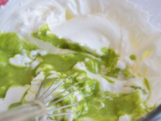 6、抹茶蛋糕卷,蛋白和面糊混合