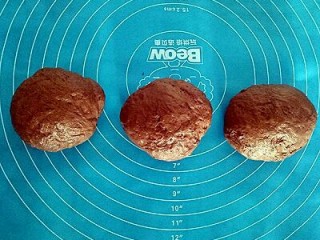 11、可可麻薯软欧包,发酵好的面团分成三份,盖上保鲜膜松弛15分钟