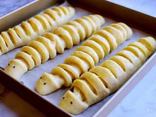 14、早餐+毛毛虫蜜豆面包,二次发酵完成后，表面刷一层蛋液