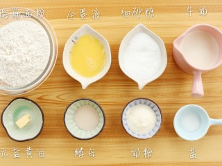 1、金钱小面包,准备好食材