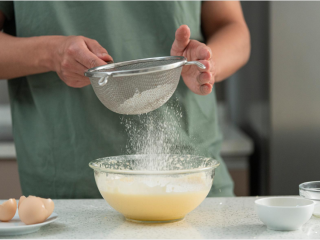 4、努力吧！碧根果奶油蛋糕,筛入低筋粉翻拌。