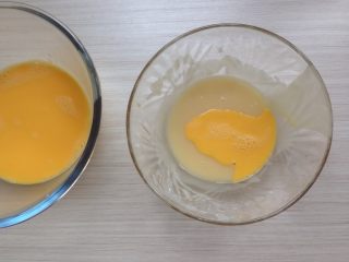 5、超柔软的棉花蛋糕,拌好的蛋黄液，分两次加入到面粉糊里。每拌好一次再加入另一次。