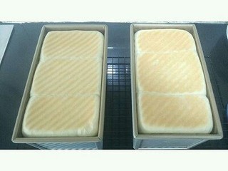 12、蜜豆椰蓉吐司,刷全蛋液盖模具盖子，烤箱170°预热10分钟，放烤箱中下层170烤制30分钟，烤好立刻出模晾凉至手温密封保存即可