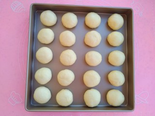 8、椰蓉牛奶小面包,将面团搓圆放入烤盘中