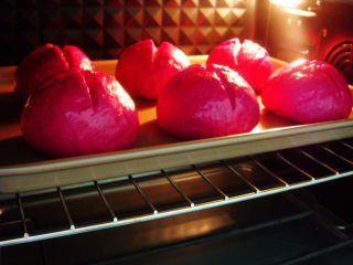 11、火龙果软欧包,烤箱提前预热：上180度，下175度，放中层烤20分钟。（如果提前上色了请及时加盖锡纸）