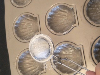 14、柠檬玛德琳蛋糕-入门级蛋糕,撒上一层低粉做防粘处理。