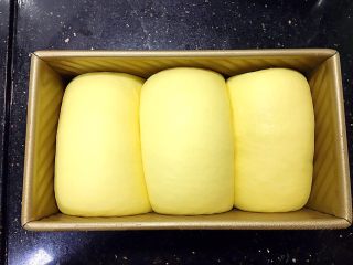 19、红萝卜白吐司,发到8分满，盖上吐司盖，入预热好的烤箱，190度烤38-40分钟