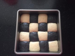 15、黑白小熊挤挤包,烤盘里的面团第二次发酵好。