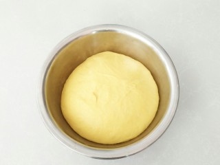 8、胡萝卜奶油吐司,面团盖上保鲜膜醒发到二点五倍大。