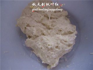 4、法棍面包,翻拌均匀后形成酵头面团;