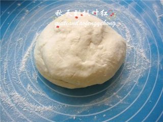 11、法棍面包,余下的高筋面粉20g洒在案板上,将面团放在上面