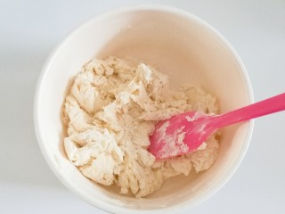 1、蔓越莓手撕小面包,把所有面团材料（盐，酵母，黄油除外）放入容器中，先用搅拌刀拌成棉絮状；