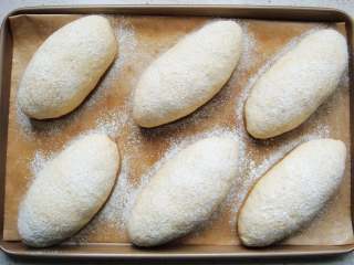 14、全麦软欧包,发酵至稍微变大用小筛子撒上薄薄的一层干面粉。