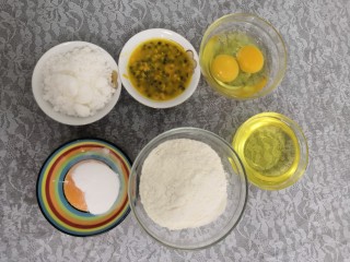 1、百香果玛德琳,把所有食材，称重，准备好