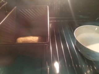 18、一次发酵吐司面包,放入烤箱中，烤箱里再放一碗清水，开启38度发酵温度发酵，发酵时间大约50分钟左右