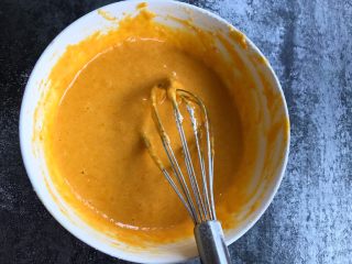 11、南瓜戚风蛋糕,轻轻翻拌均匀，不要画圈圈搅拌哦