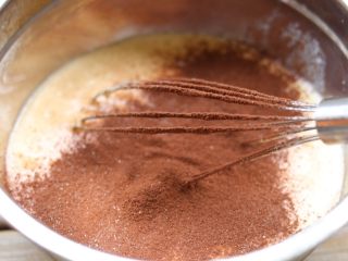 7、杯子蛋糕,剩下的加入可可粉。翻拌均匀。分别倒入学厨12连不沾马芬蛋糕模具。为了出门携带方便卫生食用，我用了学厨耐高温蛋糕纸杯！