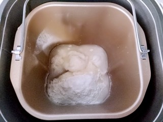 1、蛋黄酥,把油皮材料放入东菱T09G面包机里选择揉面功能揉10分钟。