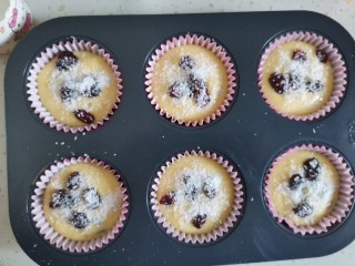 12、蔓越莓椰蓉麦芬蛋糕,撒上椰蓉，撒厚点，烤出来的蛋糕更好看