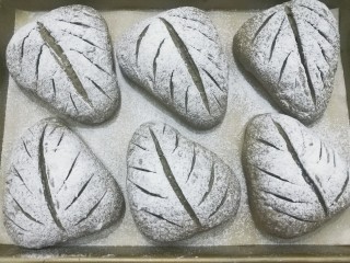 16、红糖黑芝麻叶子软欧,割好所有面包胚，放入预热好的烤箱中层，上火200度下火170度烤约20分钟左右即好。
