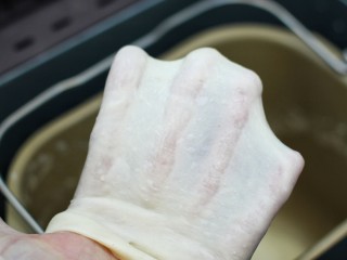 7、酒酿排包,继续揉至薄膜状态，即完全扩展阶段