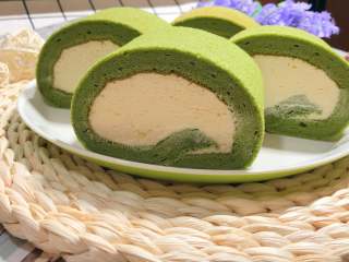 23、抹茶蛋糕卷,蛋糕卷切面图