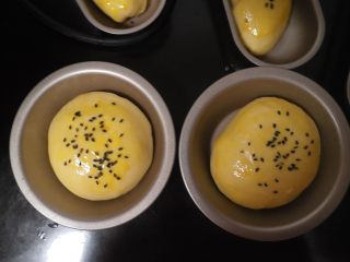 10、汉堡热狗,发酵好的面包取出，在表面刷上蛋液，然后在撒上芝麻。（此时烤箱预热175度）