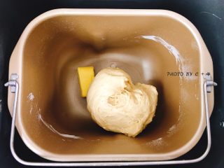 2、健康早餐首选的小麦胚芽餐包,加入25g左右黄油，再次启动和面程序，时间设定为20分钟。
