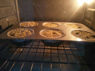 14、蓝莓酥粒蛋糕,放入预热好的155度烤箱烤35分钟，烤箱温度根据自家的调节。