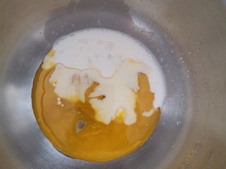 1、卡通戚风蛋糕,蛋黄＋油＋奶，拌匀
