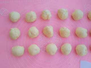 7、椰蓉牛奶小面包,将面团分成20份小面团，每份约35克