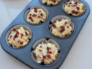 11、蔓越莓马芬蛋糕,表面撒上蔓越莓干和杏仁片