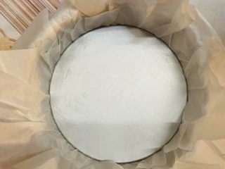 7、零失败魔法蛋糕,整理好底部周边油纸缝隙。