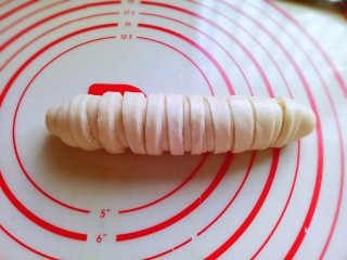 16、#甜味#毛毛虫豆沙面包,最后卷起来，这样是不是很像毛毛虫啊！(^_^)依次做完。