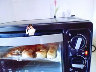 20、#甜味#毛毛虫豆沙面包,烤箱170度预热5分钟，将烤盘送入烤箱中层，上下火烤18-20分钟。(具体时间和温度要根据自家烤箱性能另定)