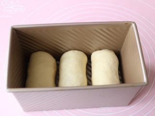 9、葡萄干吐司,全部卷好放入吐司模具里二次发酵；