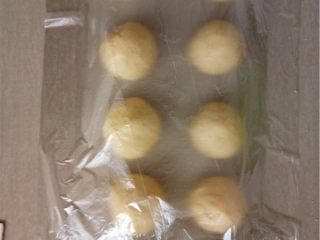 7、日式牛奶卷,醒发结束，将面团分成10个小面团滚圆，盖上保鲜膜松弛15分钟