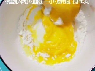 7、家常油饼,调个油酥，碗里放入两小勺面粉，一小勺半食用油搅拌均匀