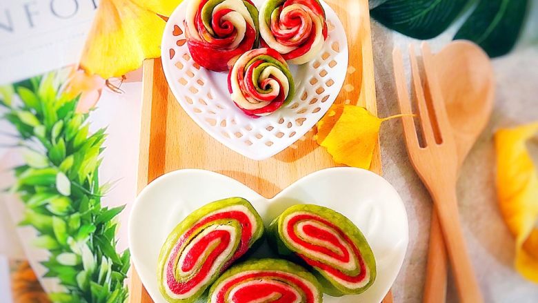 吃掉一朵花柳绿桃红三色花样馒头