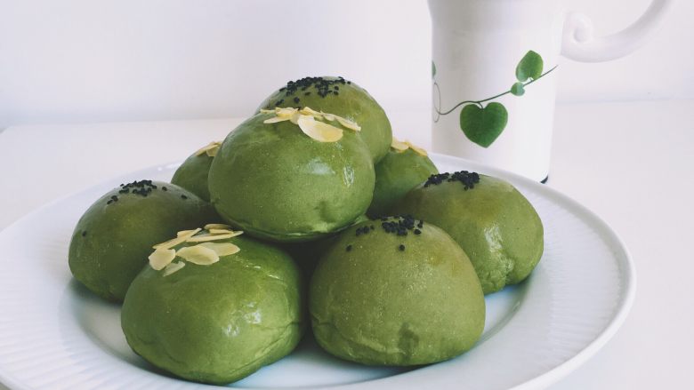 网上厨房独家抹茶肉松蜜豆小餐包