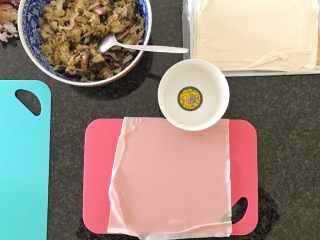 29、早餐+咸味春卷,等内馅凉透后，我们开始包春卷，