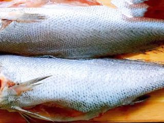 2、温州+正宗温州鱼饼,将鮸鱼去除内脏、鱼鳞，洗净擦干。