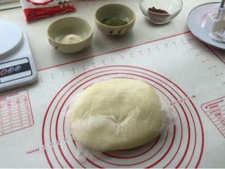 1、冰皮月饼,1、将200克的牛奶和20克的黄油混合烧开，倒入200克的冰皮月饼粉用刮刀由下向上搅拌均匀无干粉，装进保鲜袋（保鲜膜）包好进行搓揉，揉到面团表面光滑细腻就可以，用保鲜袋包好静置20分钟。